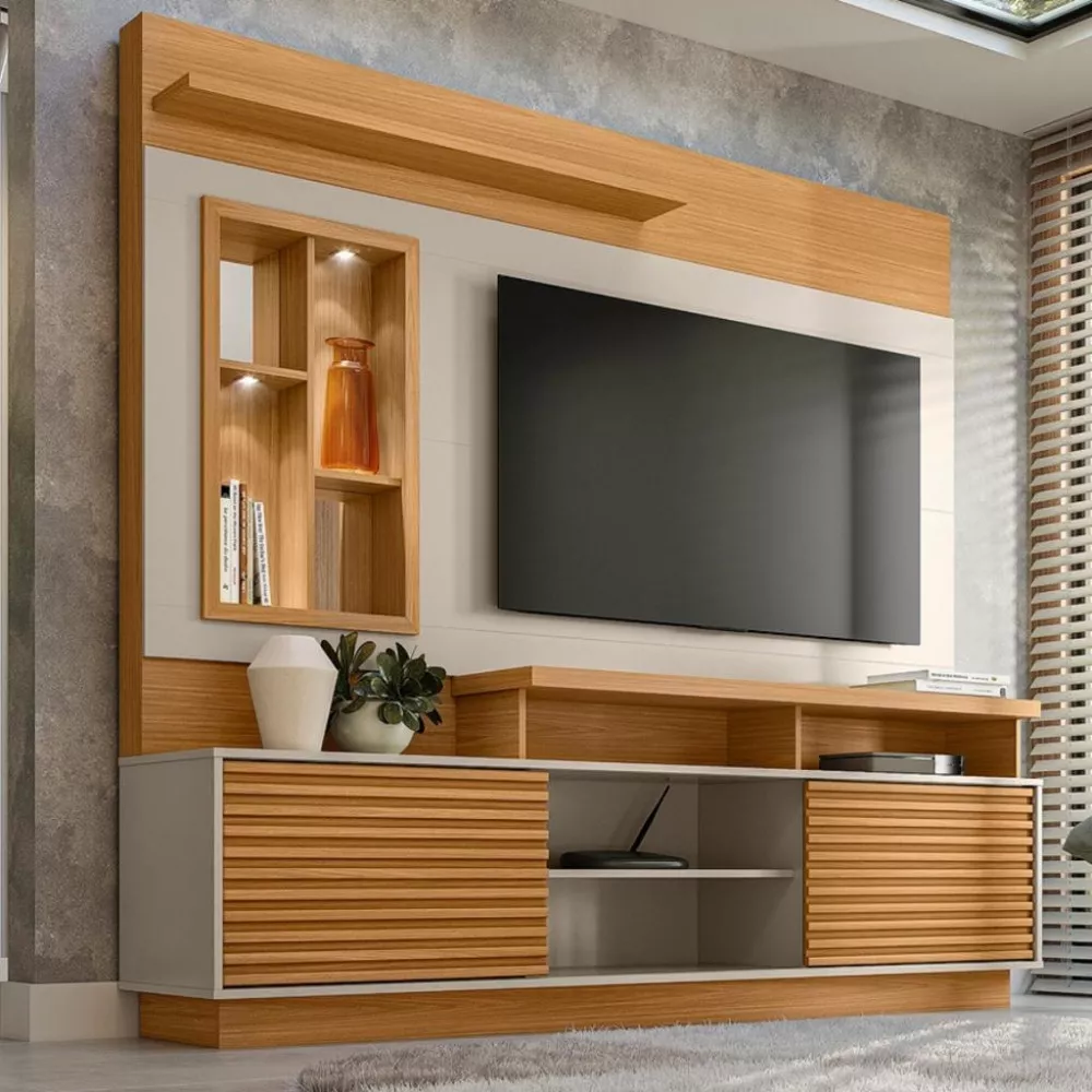 Image 0 of 5 of Estante Home Ripada para TV até 60 Polegadas com LED e Espelho 2 Portas de Correr Eldorado 2.0 Linea Brasil