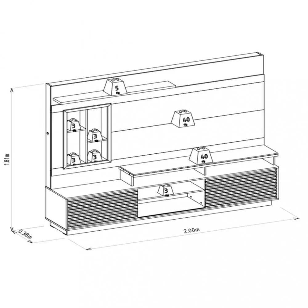 Image 2 of 5 of Estante Home Ripada para TV até 60 Polegadas com LED e Espelho 2 Portas de Correr Eldorado 2.0 Linea Brasil