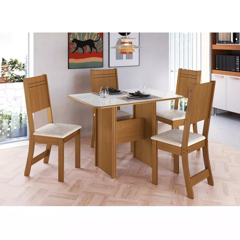 Conjunto Sala de Jantar Mesa Evora 4 Cadeiras Lisboa Indekes