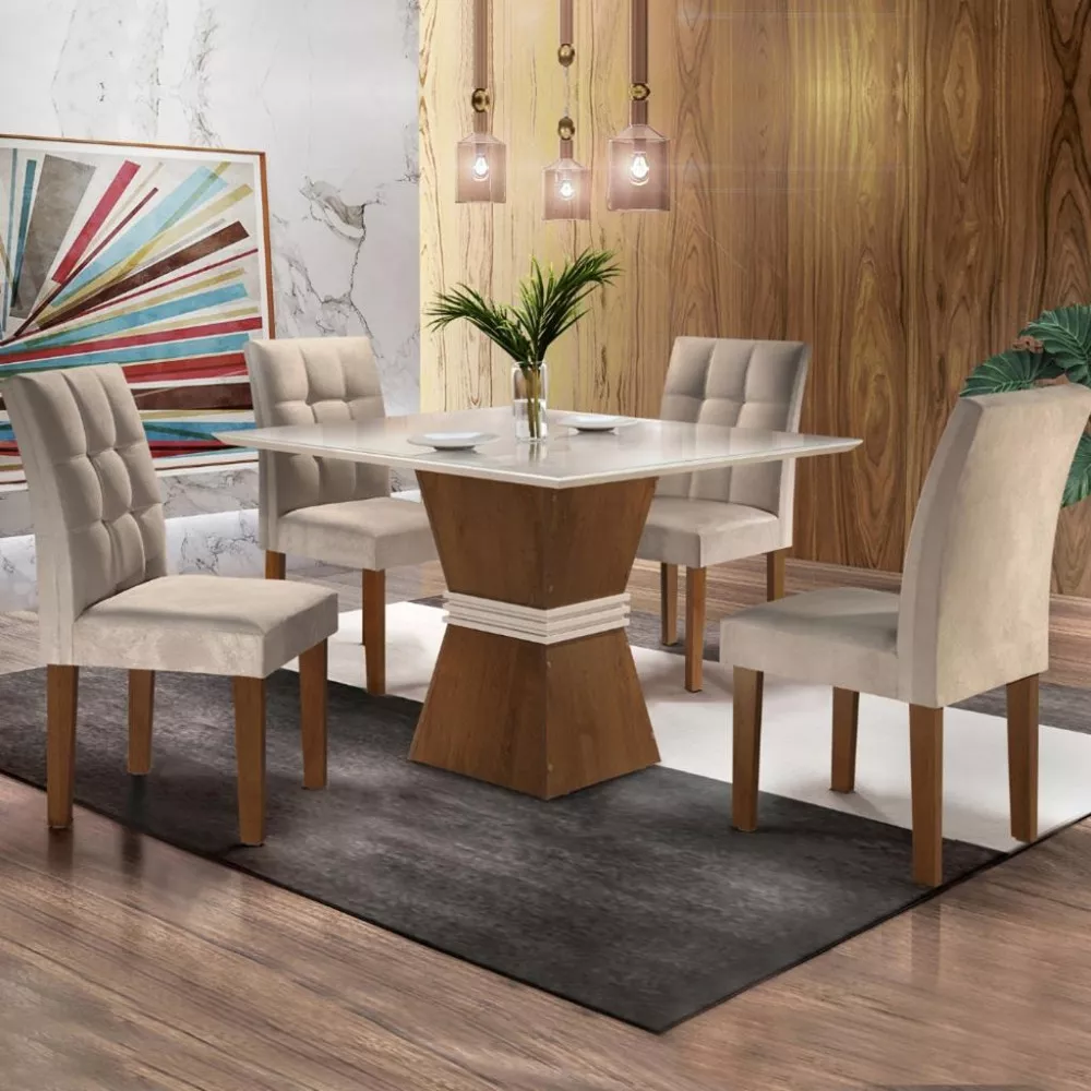 Conjunto Sala de Jantar Mesa 4 Cadeiras Hobby Cel Móveis