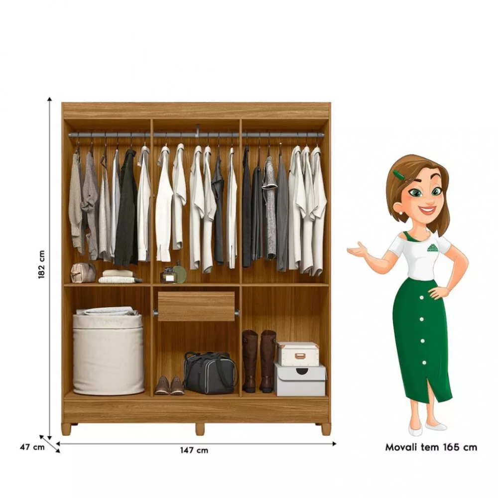 Guarda Roupa Solteiro 6 Portas 1 Gaveta Cancun Moval