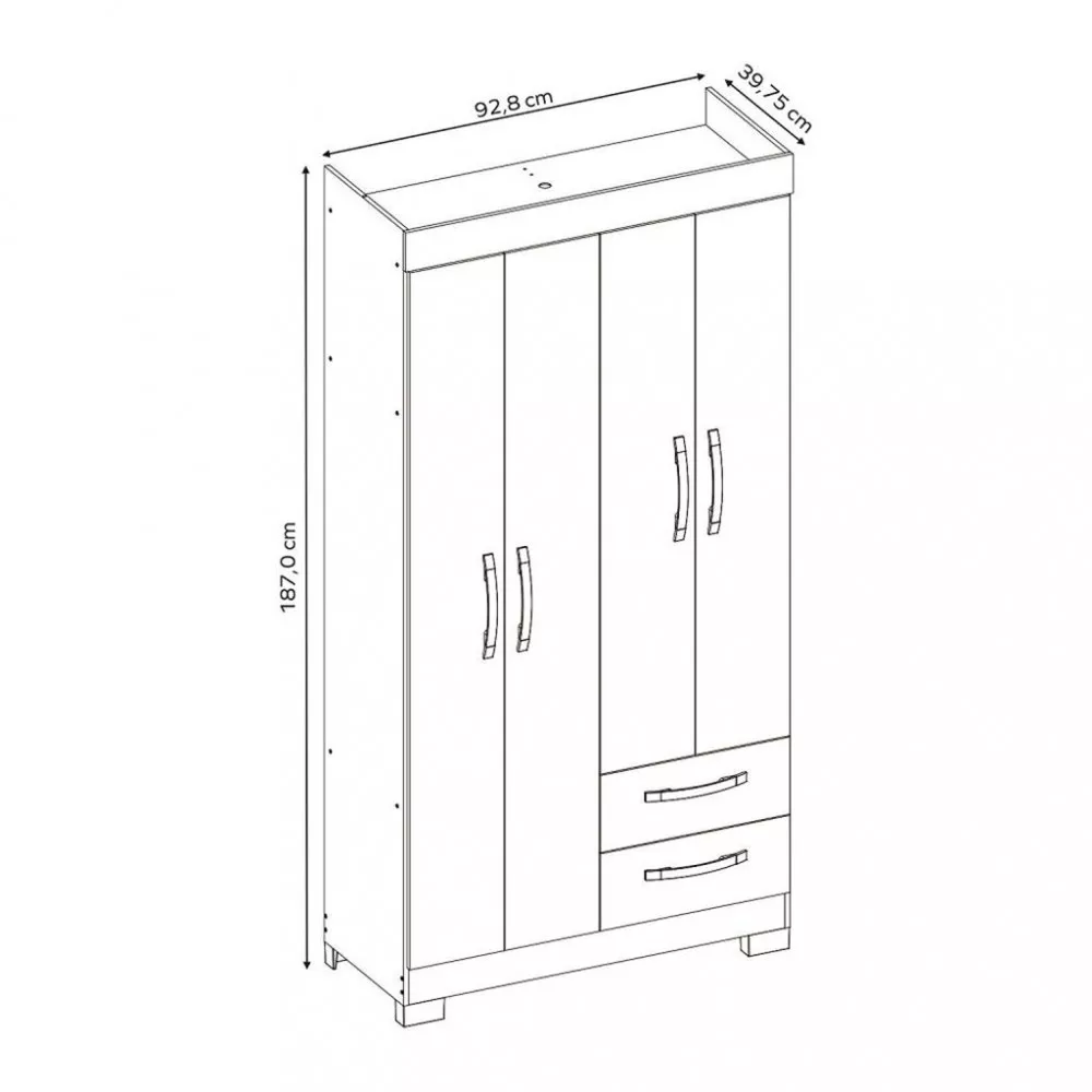 Guarda Roupa Solteiro com Pés 4 Portas 2 Gavetas NT 6010 Notável Móveis
