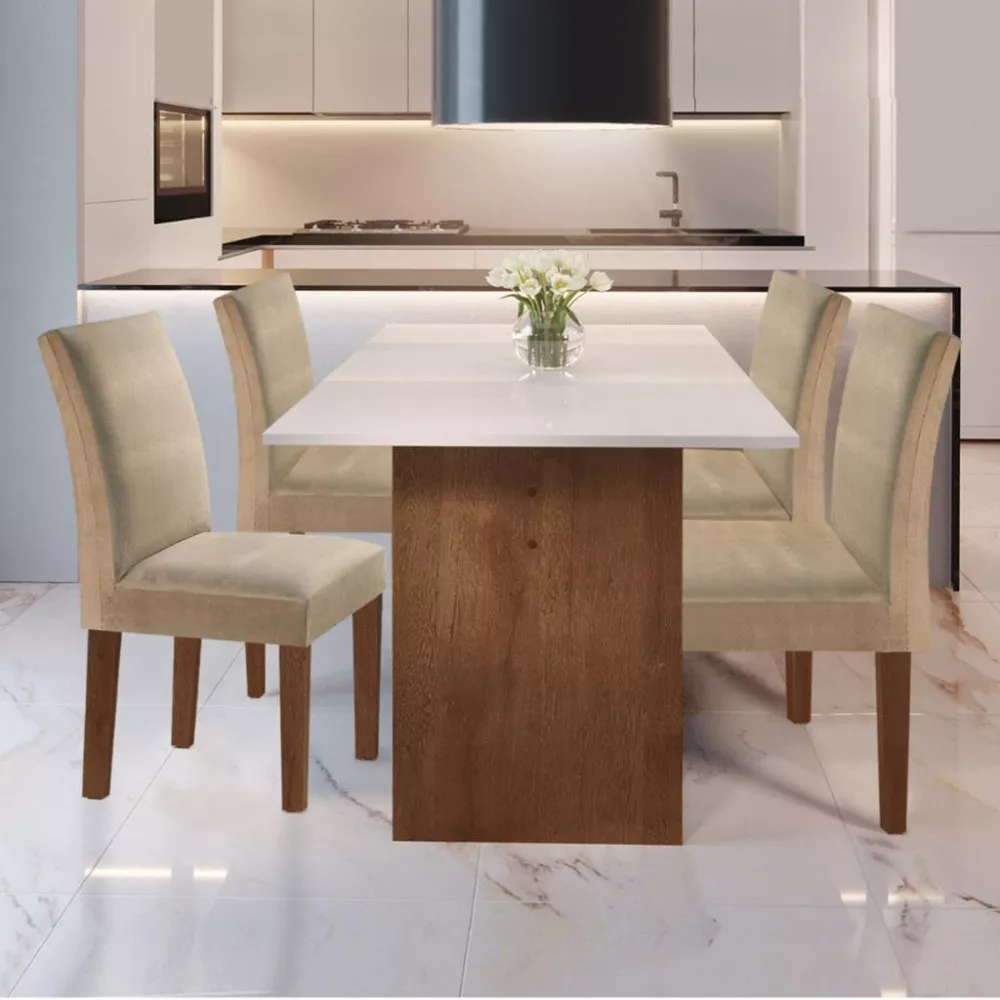 Conjunto Sala de Jantar Mesa 120cm 4 Cadeiras Julia Cel Móveis