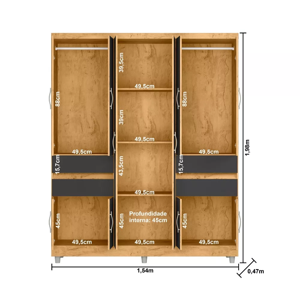 Guarda Roupa Casal Com Pés 10 Portas 4 Gavetas 2230 Araplac