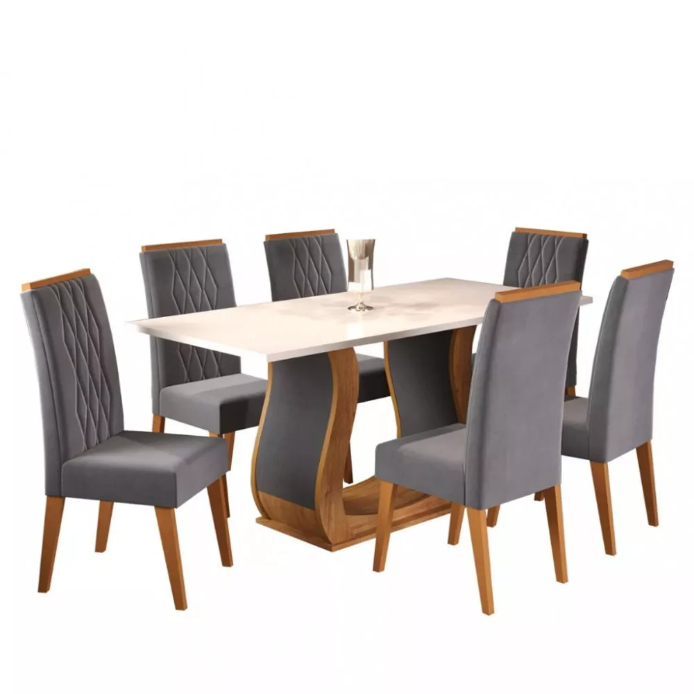 Conjunto Sala de Jantar Mesa Bertioga 6 Cadeiras Cristal Viero