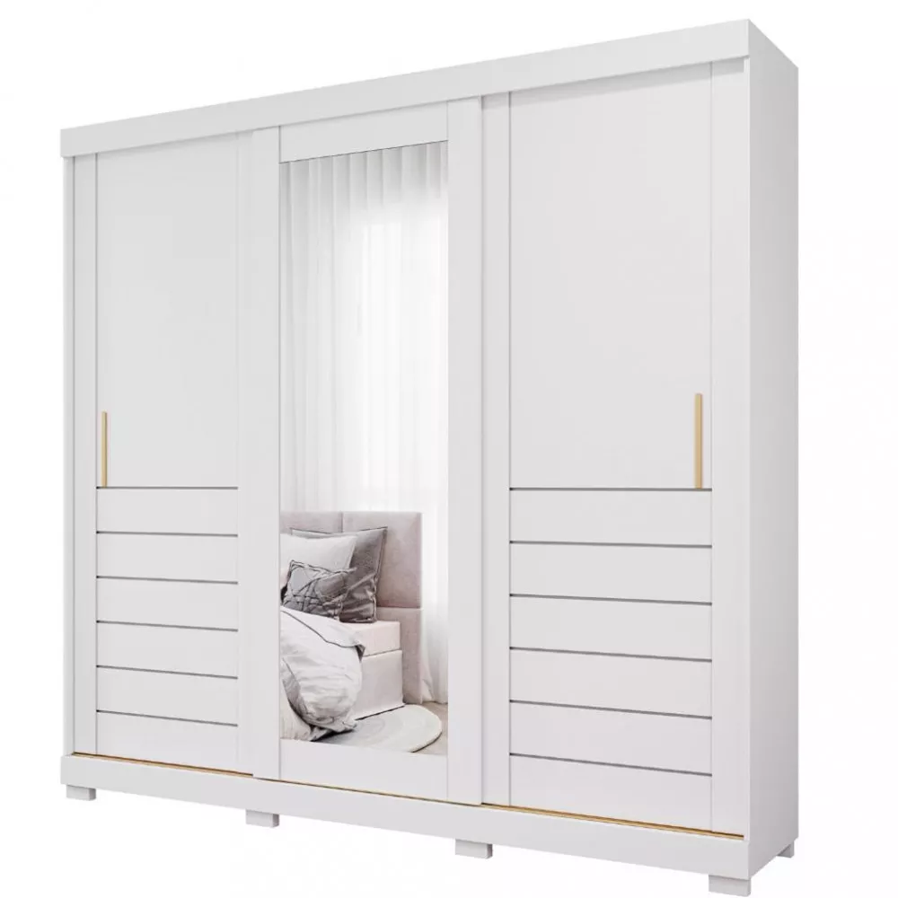 Guarda Roupa Casal com Espelho e Pés 3 Portas de Correr 100 MDF Cecilia Slide Panan