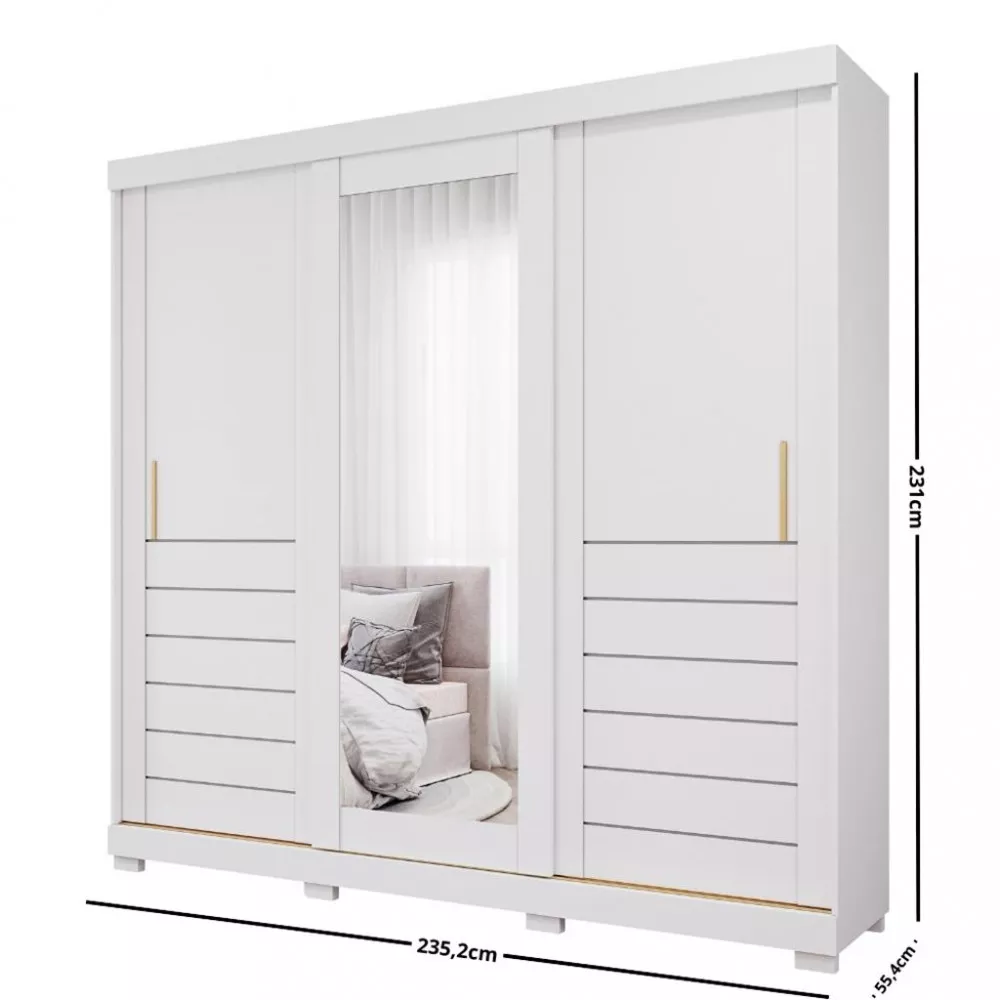 Guarda Roupa Casal com Espelho e Pés 3 Portas de Correr 100 MDF Cecilia Slide Panan