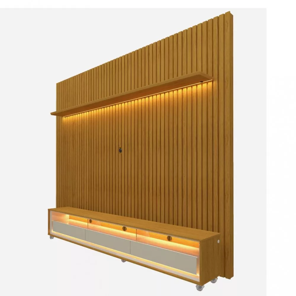 Rack com Painel para TV de Até 85 Polegadas 3 Gavetas 230cm Rodízios Nobre Requinte Gelius