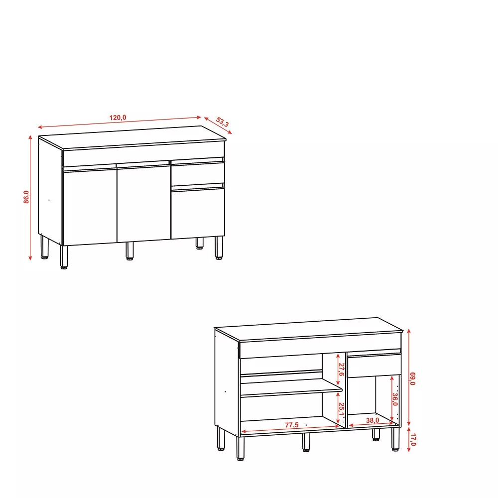 Image 2 of 3 of Balcão 3 Portas 1 Gavetas com Tampo Line Kits Paraná