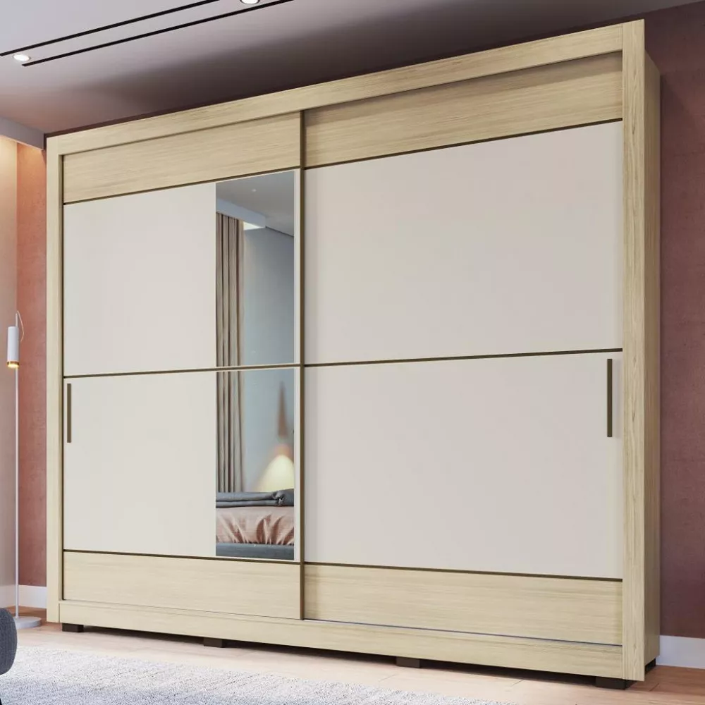 Guarda Roupa Casal com Espelho e Pés 2 Portas de Correr Nápoles Faimec