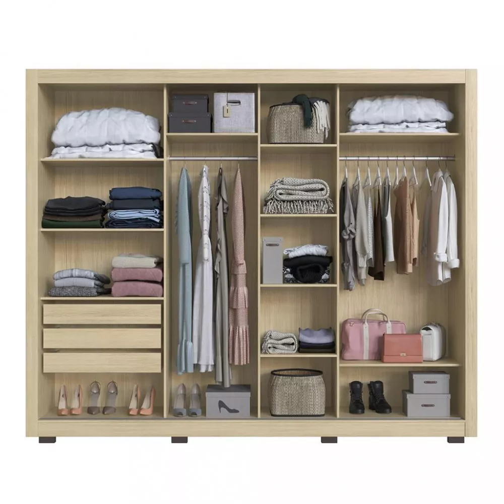 Guarda Roupa Casal com Espelho e Pés 2 Portas de Correr Nápoles Faimec