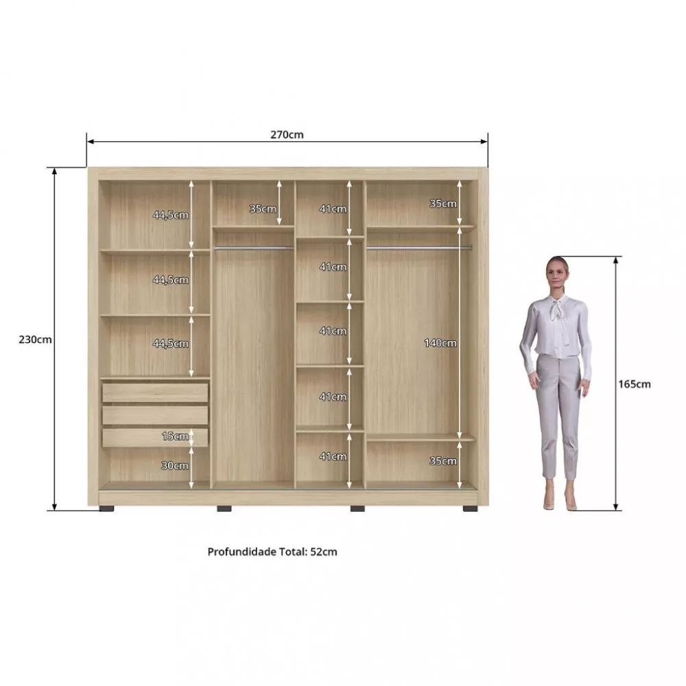 Guarda Roupa Casal com Espelho e Pés 2 Portas de Correr Nápoles Faimec