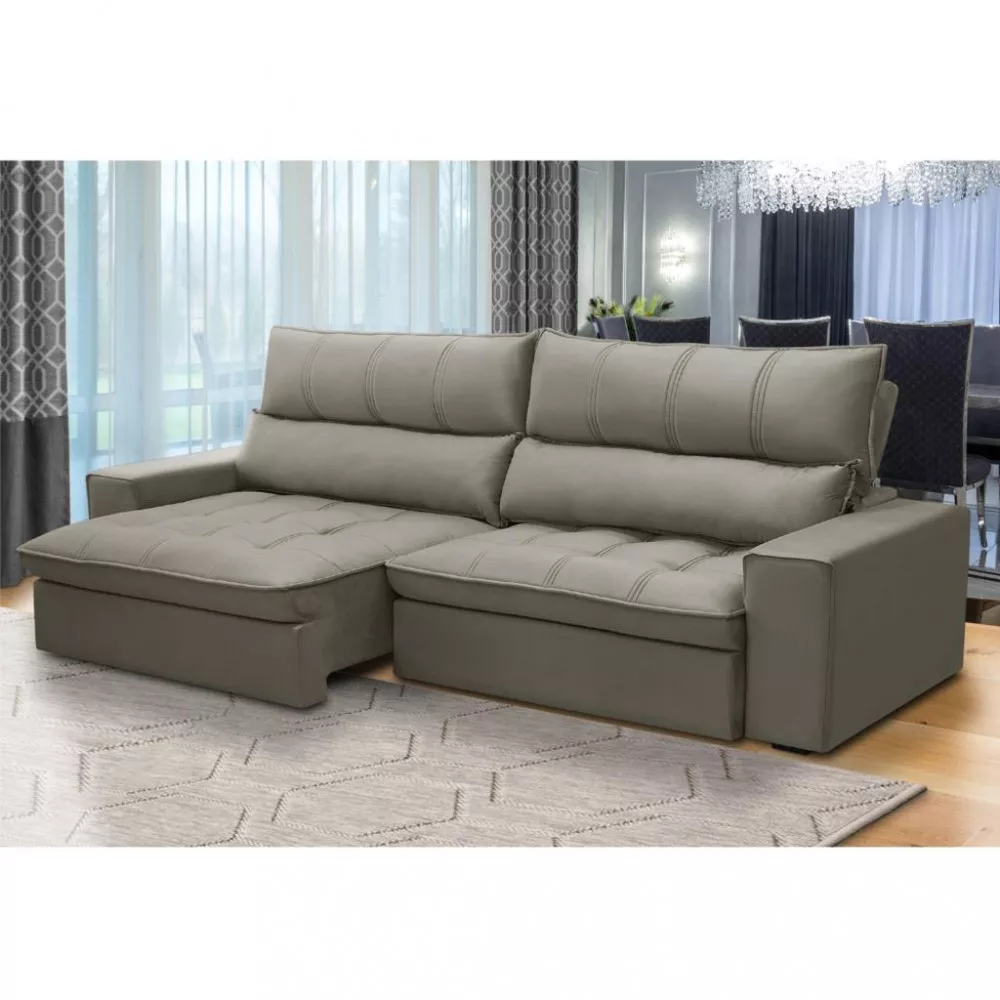 Sofá 4 Lugares Retrátil Reclinável Veludo 270cm Polônia Ferguile