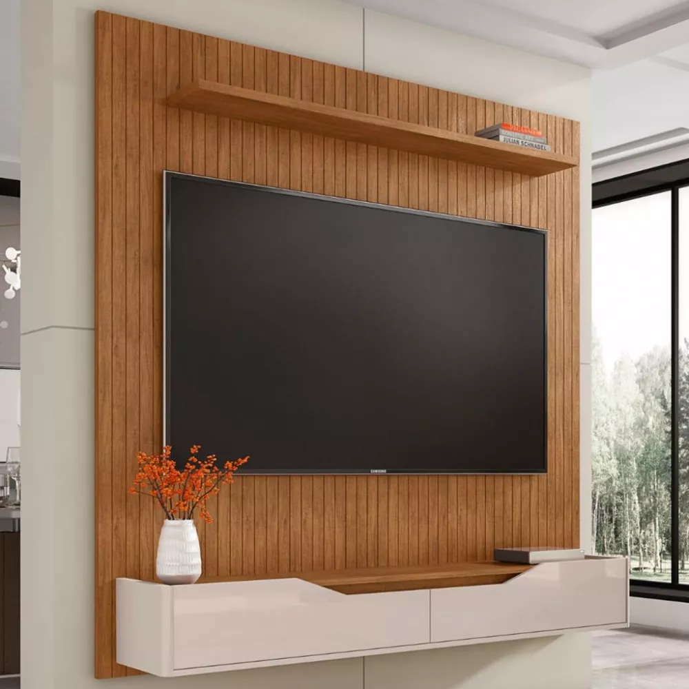 Image 0 of 6 of Painel Frisado para TV Até 65 Polegadas 2 Portas 180cm Milão Casa D