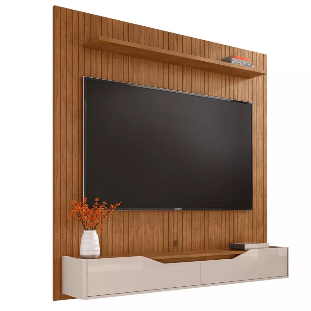 Image 1 of 6 of Painel Frisado para TV Até 65 Polegadas 2 Portas 180cm Milão Casa D