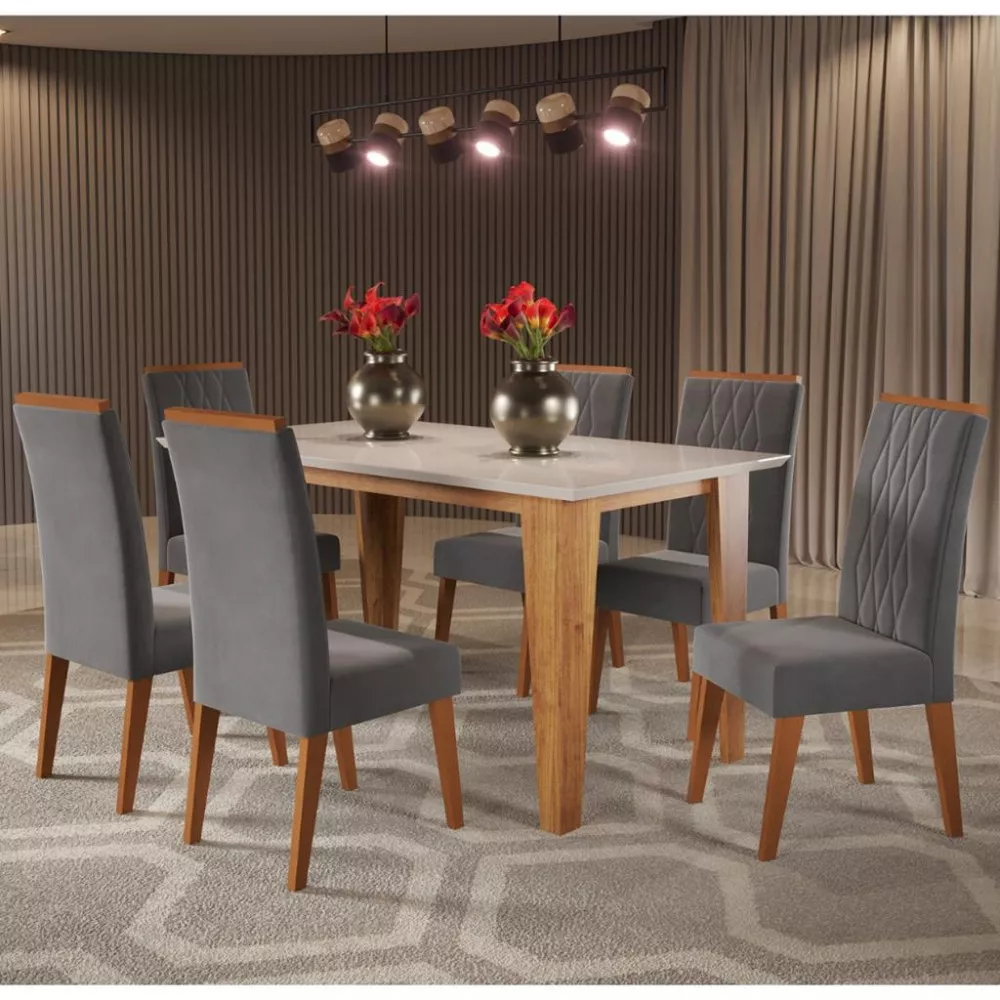 Image 0 of 4 of Conjunto Sala de Jantar Mesa Myla 6 Cadeiras Cristal Viero