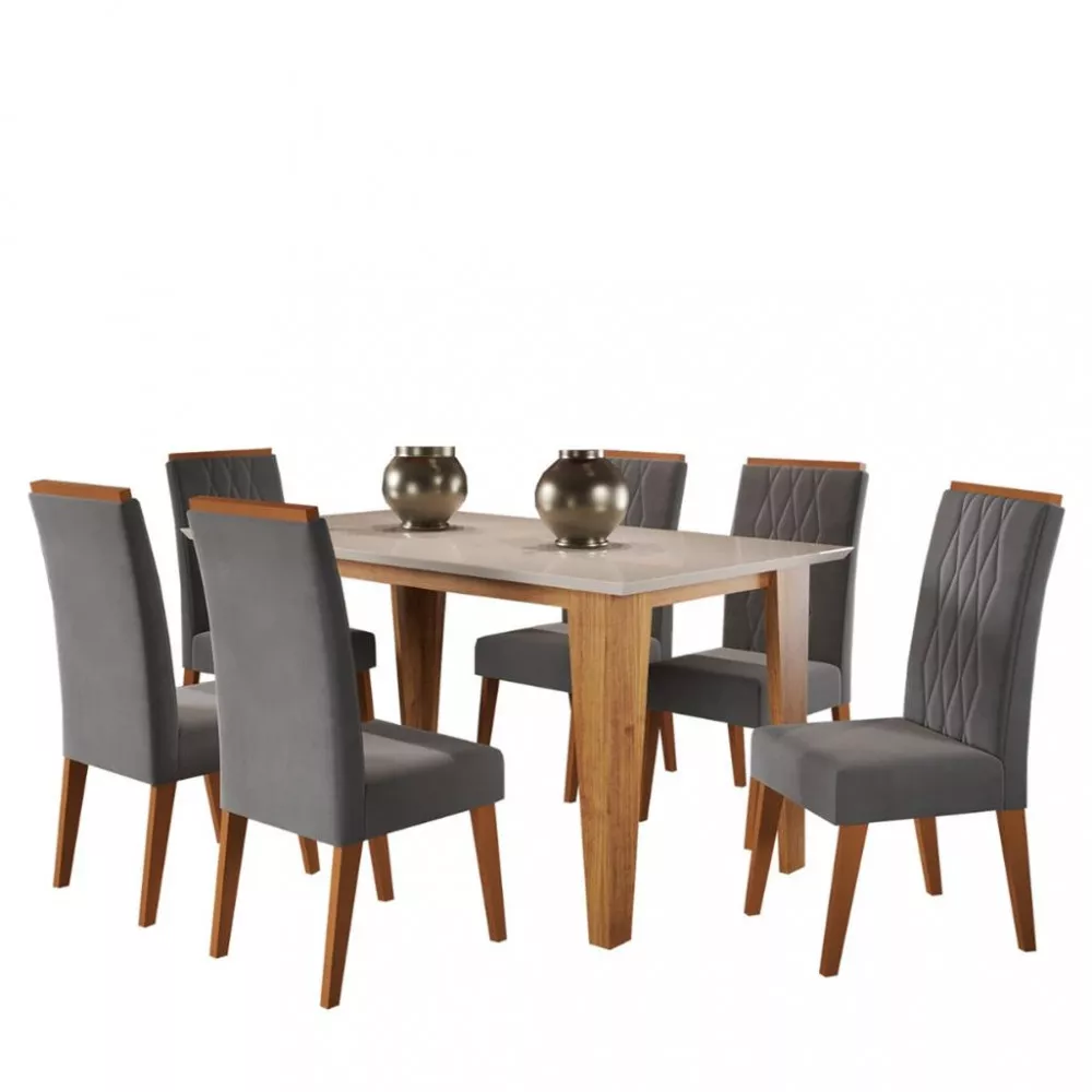 Image 1 of 4 of Conjunto Sala de Jantar Mesa Myla 6 Cadeiras Cristal Viero