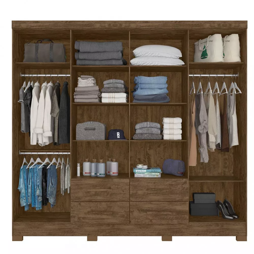 Guarda Roupa Casal Espelho 8 Portas 4 Gavetas San Lorenzo Plus Moval