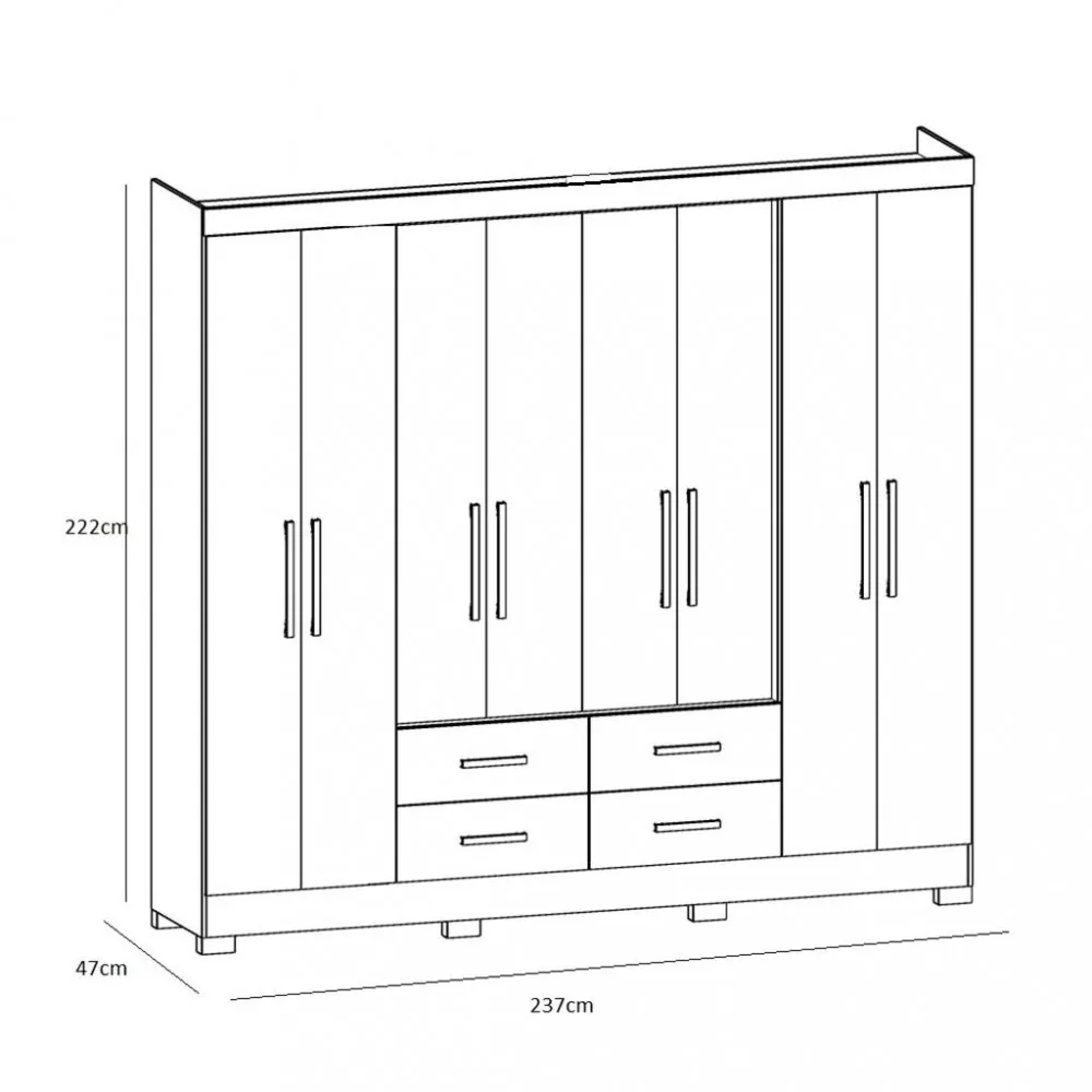 Guarda Roupa Casal Espelho 8 Portas 4 Gavetas San Lorenzo Plus Moval