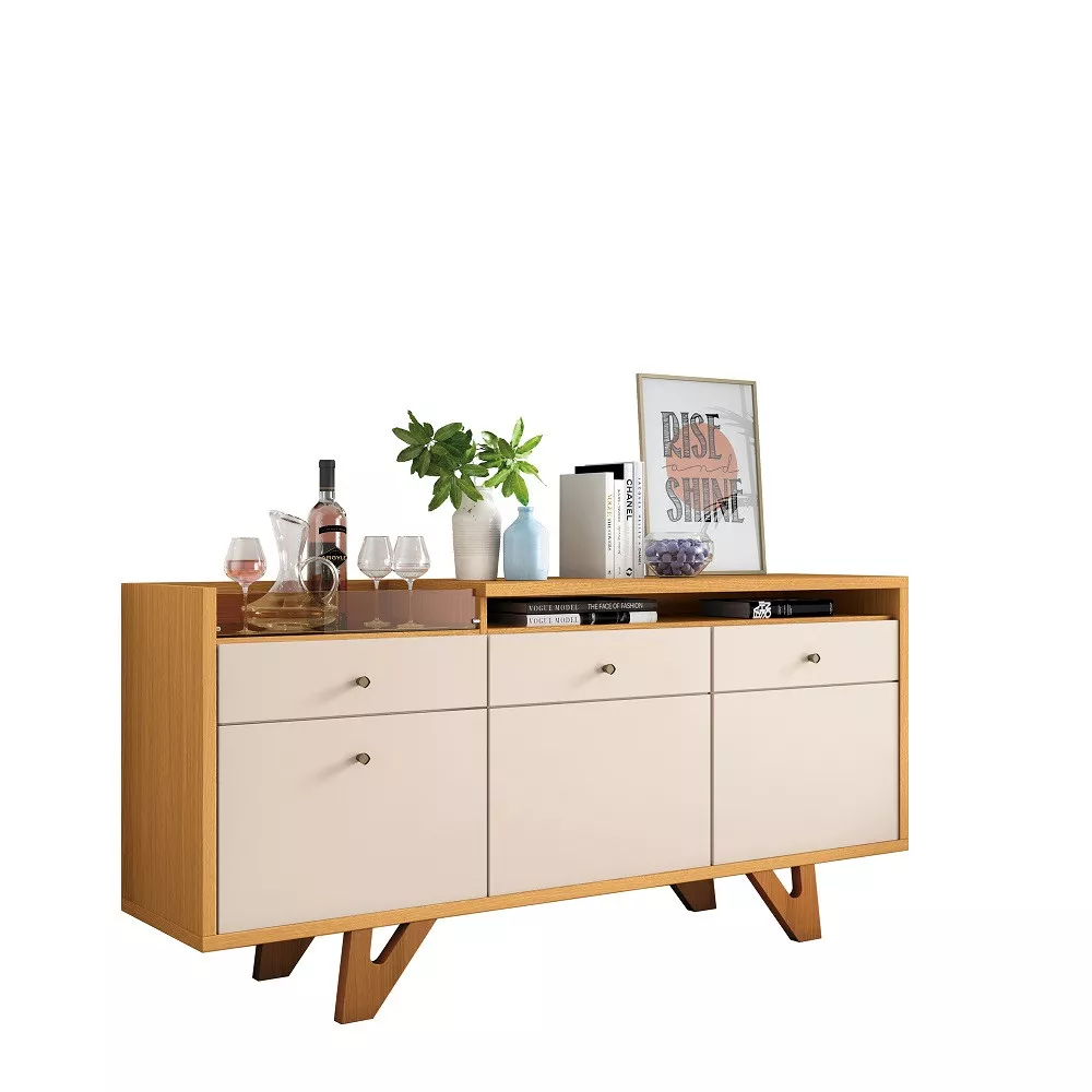 Aparador Buffet Frisado 2 Portas 2 Gavetas com Espelho Vidro Reflecta e Pés de Madeira Sollare HB Móveis