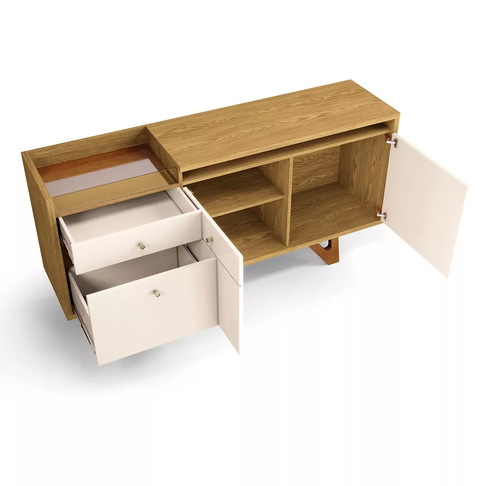 Aparador Buffet Frisado 2 Portas 2 Gavetas com Espelho Vidro Reflecta e Pés de Madeira Sollare HB Móveis