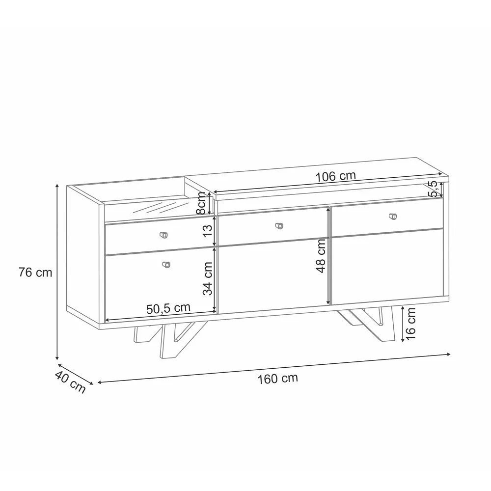 Aparador Buffet Frisado 2 Portas 2 Gavetas com Espelho Vidro Reflecta e Pés de Madeira Sollare HB Móveis