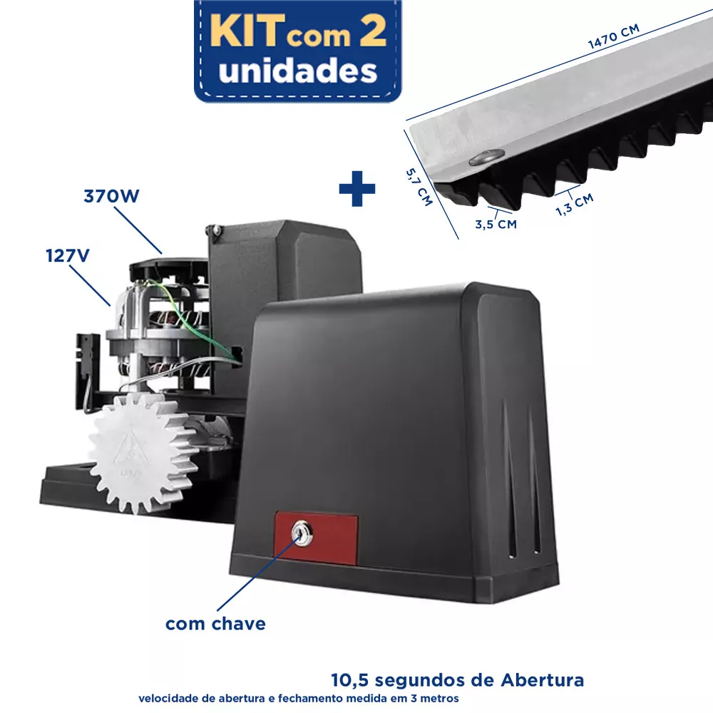 Kit Motor de portão deslizante DZ300 127V + Cremalheira 1,47mts