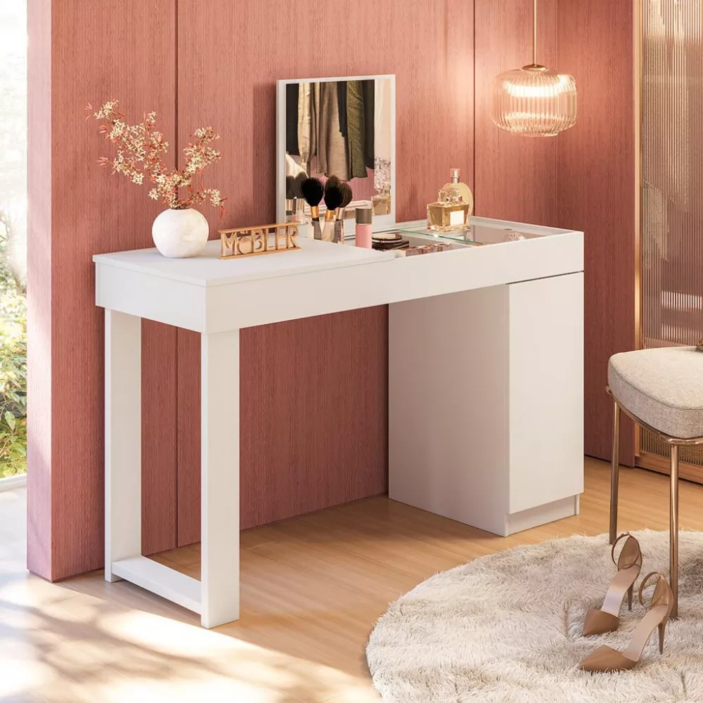 Penteadeira com Espelho e Visor de Vidro 1 Porta Love Mobler