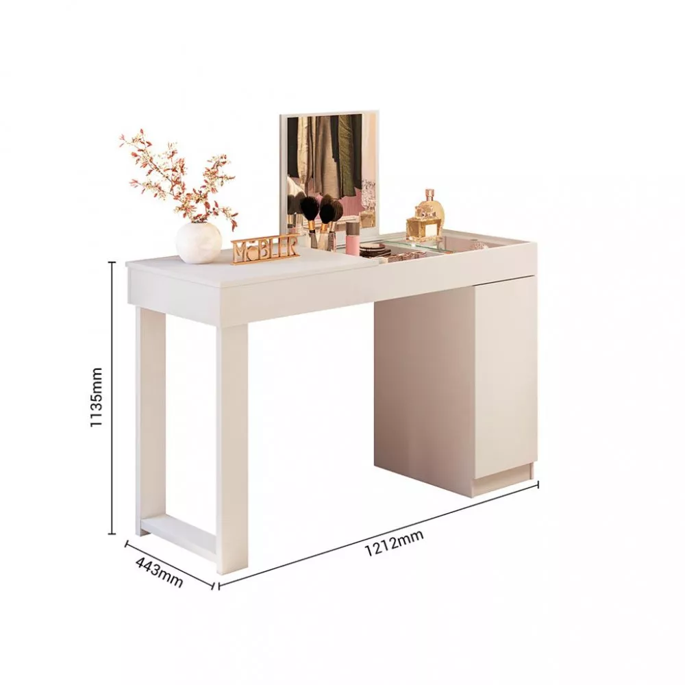 Penteadeira com Espelho e Visor de Vidro 1 Porta Love Mobler