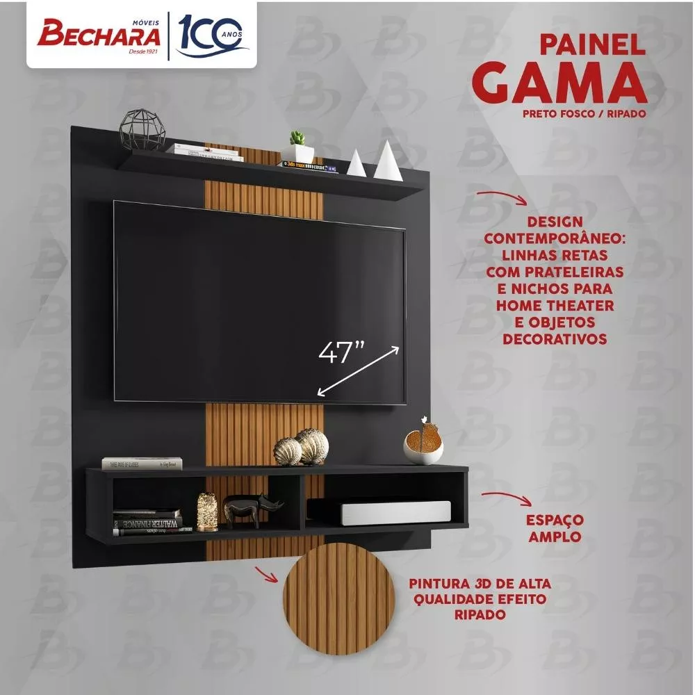 Image 3 of 4 of Painel para TV até 47 Polegadas 2 Nichos 1 Prateleira Gama Bechara