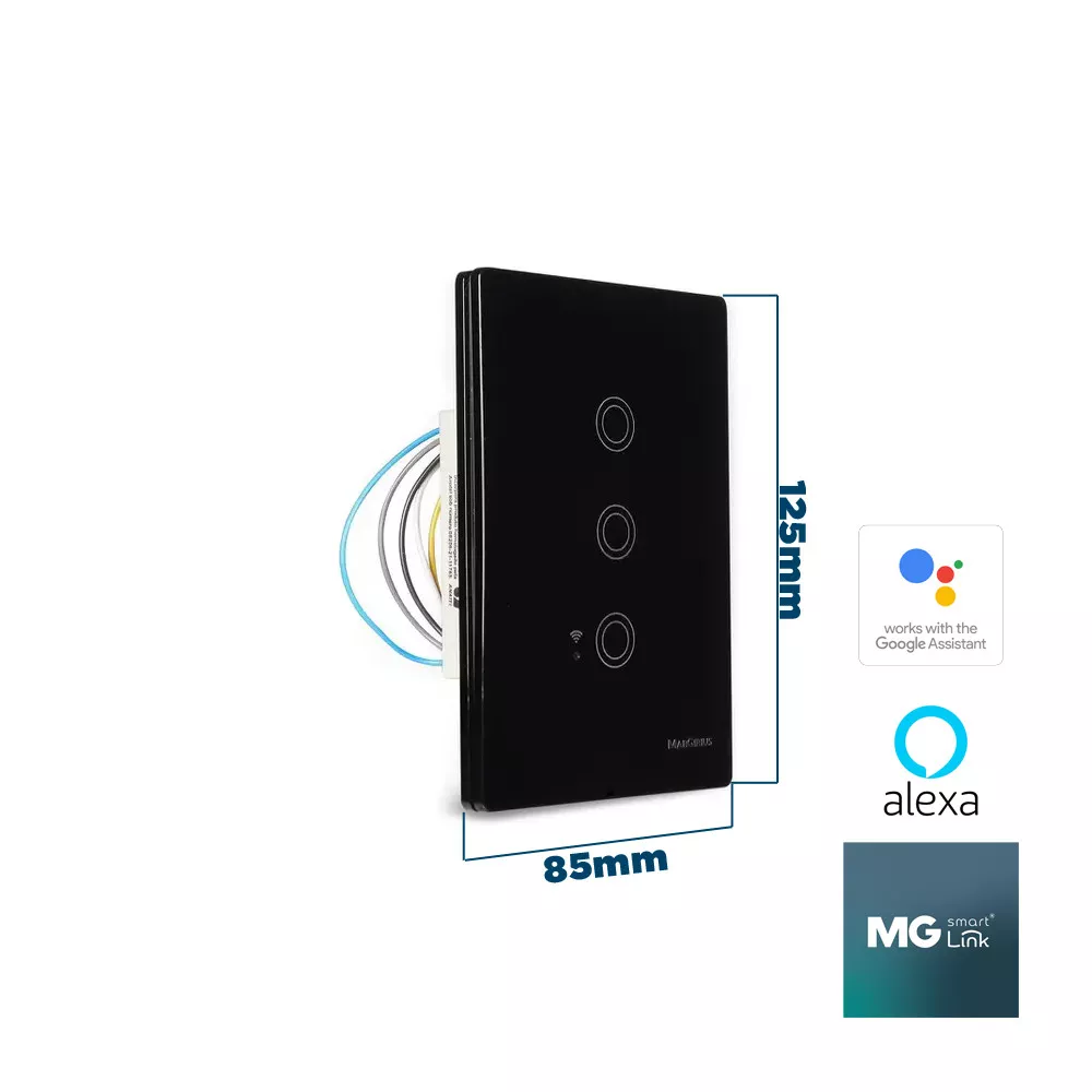 Interruptor inteligent touch 3 Tecla Smart link Preto 22096 Margirius