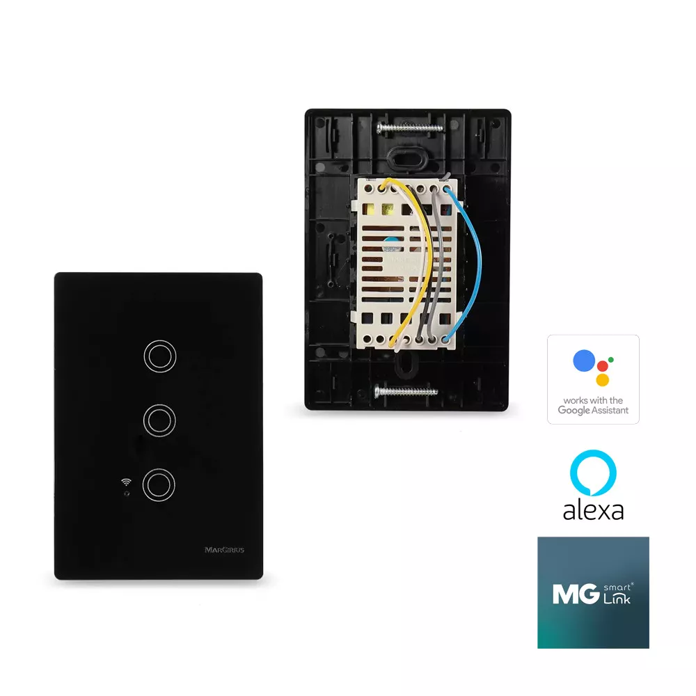 Interruptor inteligent touch 3 Tecla Smart link Preto 22096 Margirius