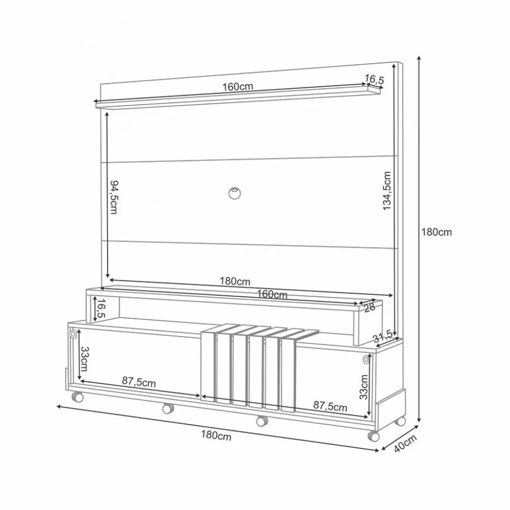 Estante Home para TV até 65 Polegadas 2 Portas Ripado com Rodízios Bold HB Móveis
