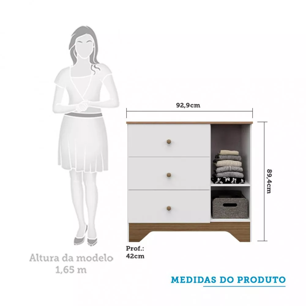 Cômoda 3 Gavetas 1 Porta Com Janela Ben Peroba