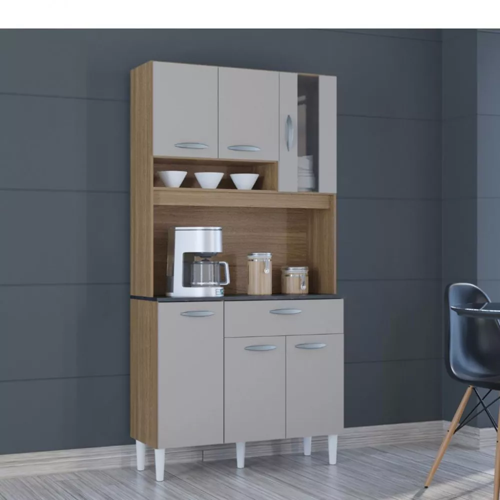 Cozinha Compacta 6 Portas 1 Gaveta Coral Poquema