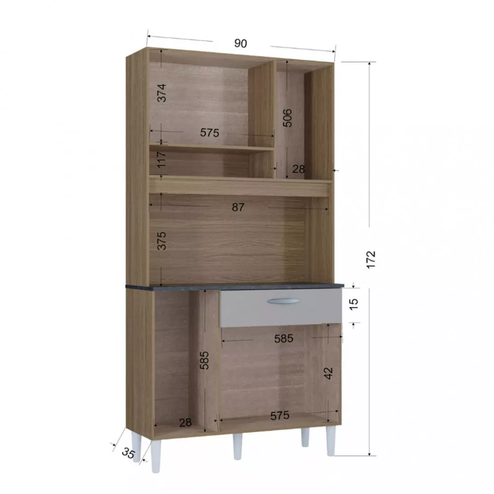 Cozinha Compacta 6 Portas 1 Gaveta Coral Poquema