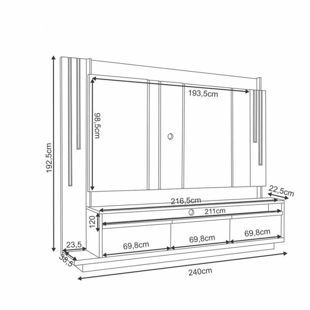 Estante Home para Tv até 75 Polegadas 3 Gavetas com Led Montane HB Móveis