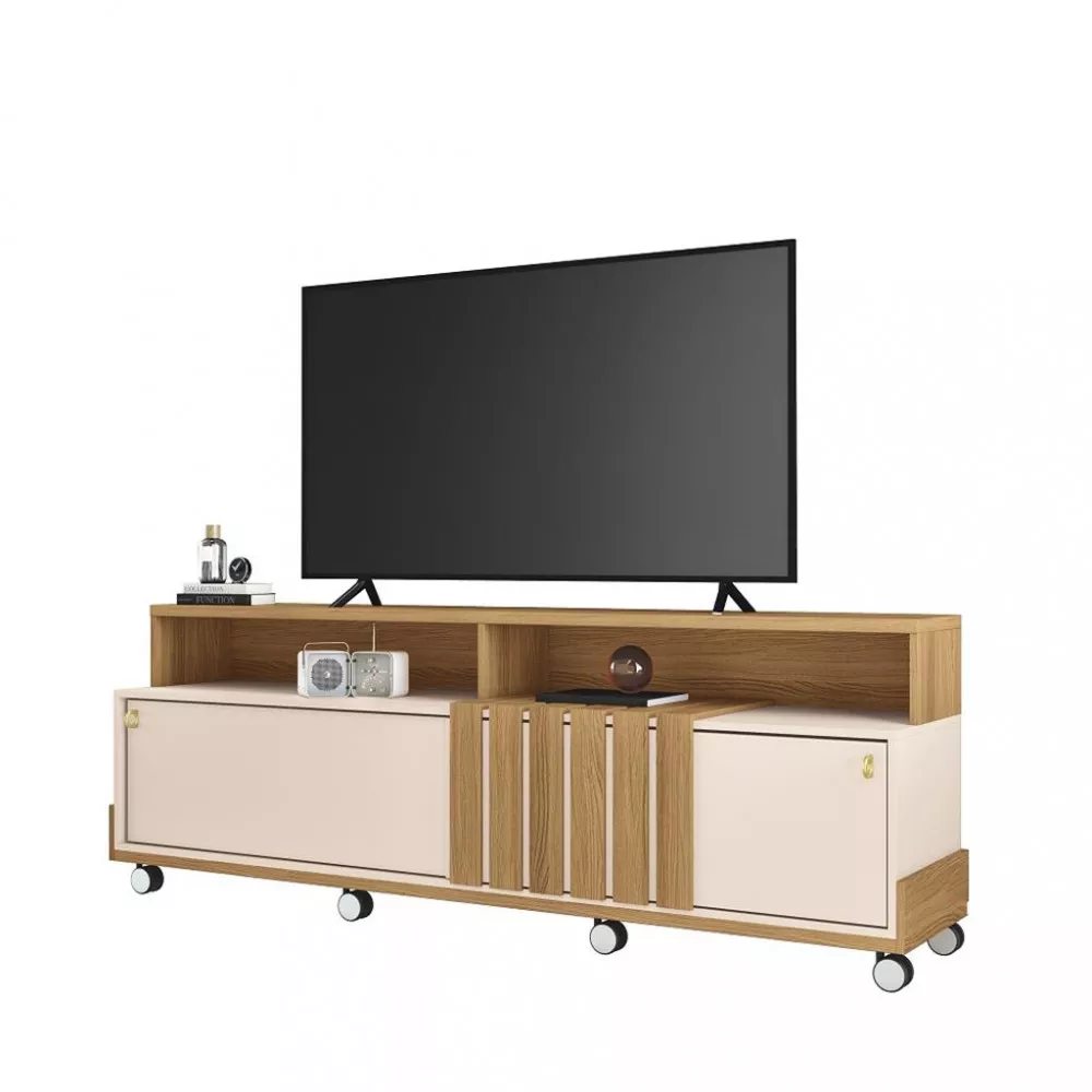 Rack para Tv até 70 Polegadas 2 Portas Ripado com Rodízios Graci HB Móveis