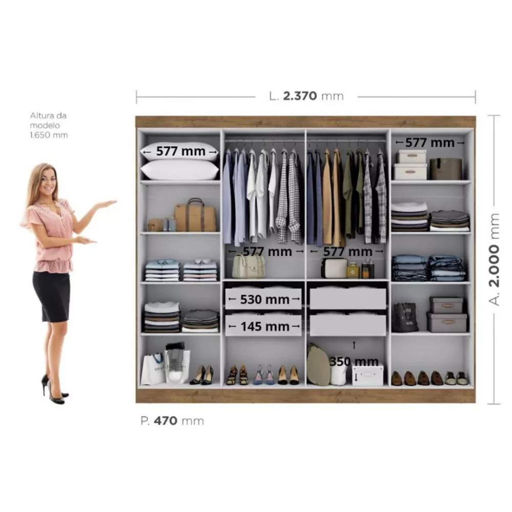 Guarda Roupa Casal 8 Portas  MDF Genebra Maxel