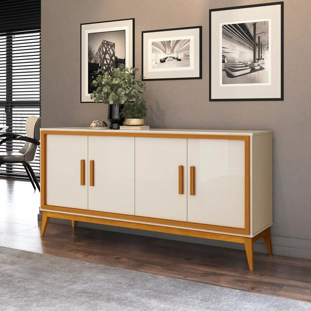 Aparador Buffet 4 Portas com Pés de Madeira Union EDN Móveis