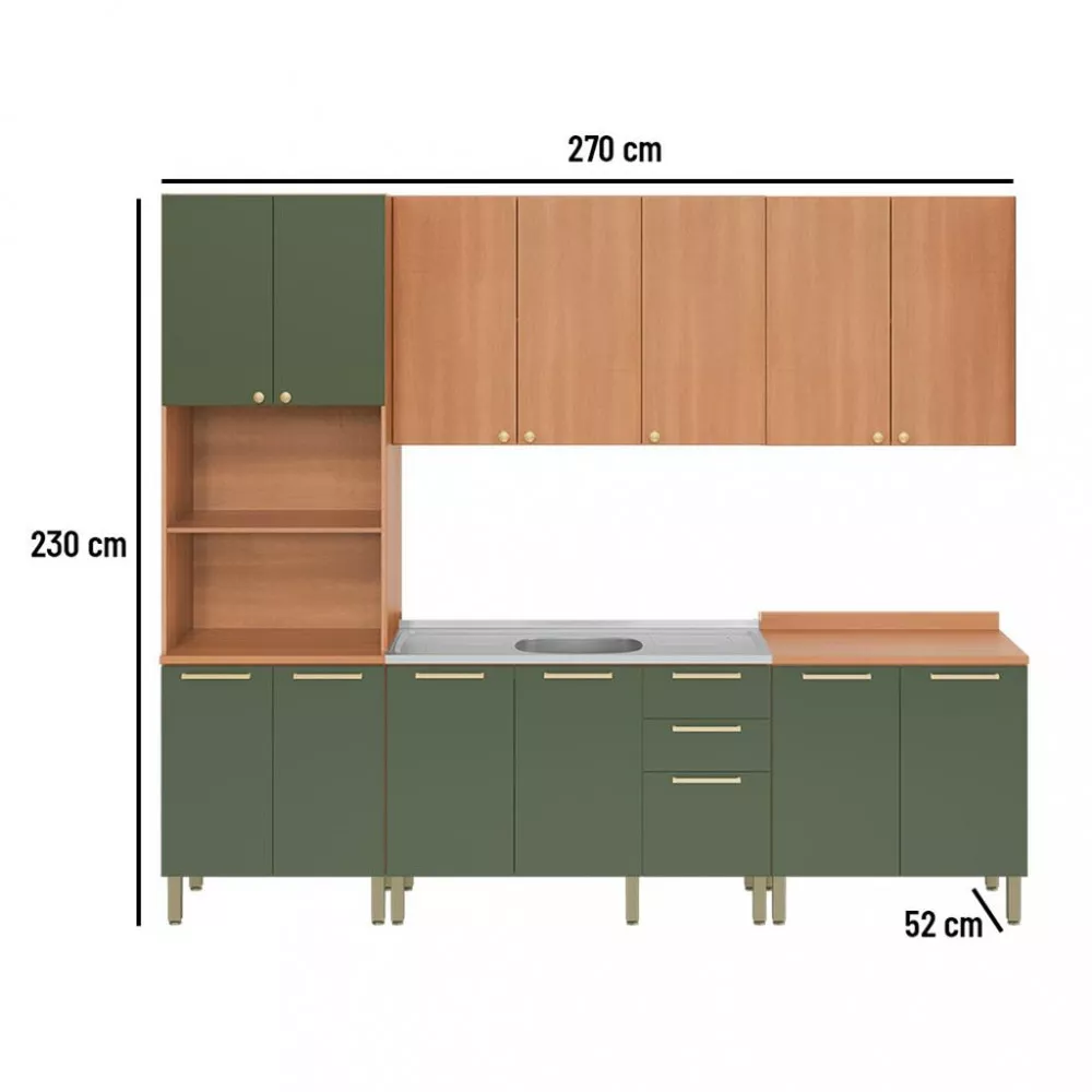 Cozinha Compacta sem Pia 5 Peças Sálvia Telasul