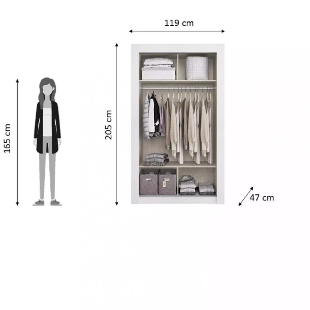 Guarda Roupa Solteiro com Espelho 2 Portas de Correr PH1728 Herval