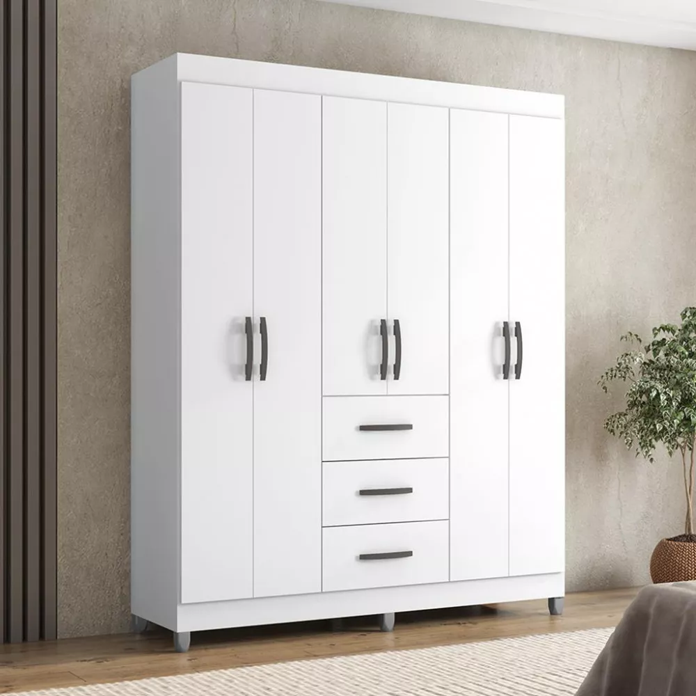 Guarda Roupa Casal com Pés 6 Portas 3 Gavetas Sevilha Poquema