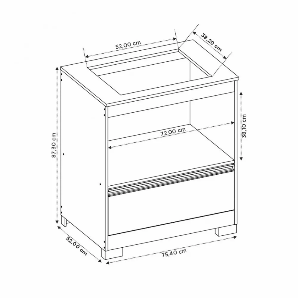 Balcão para Cooktop 4 Bocas 1 Gaveta com Tampo NT 3110 Notável Móveis