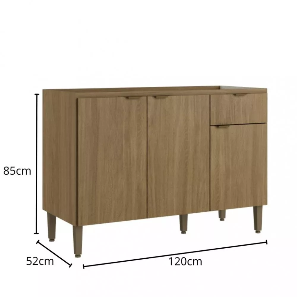 Balcão 3 Portas 1 Gaveta 120cm Sem Tampo Magnolia THB