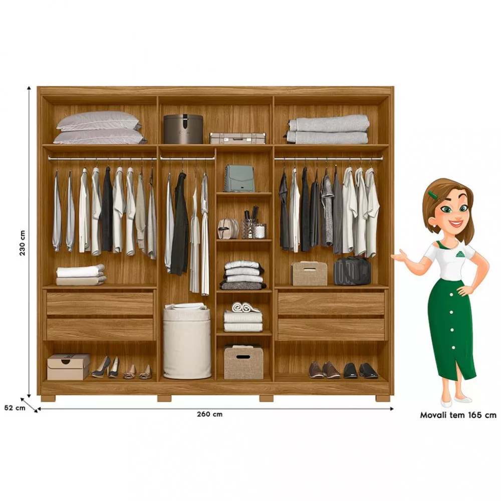 Guarda Roupa Casal Ripado com Pés 6 Portas Araguaia Moval