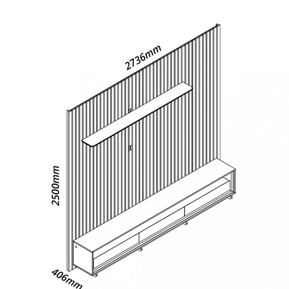 Rack com Painel para TV até 85 Polegadas 3 Gavetas Ripado LED com Rodízios Nobre Requinte Gelius