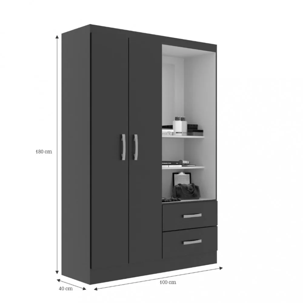 Guarda Roupa Solteiro com Espelho 2 Portas 2 Gavetas Capelinha Evidência Móveis