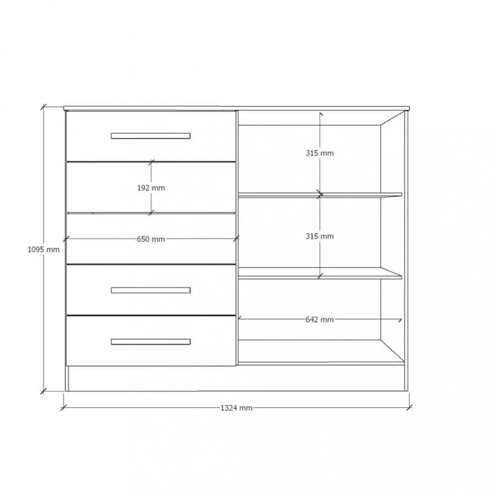Cômoda Sapateira 5 Gavetas 2 Portas Texas Mopar