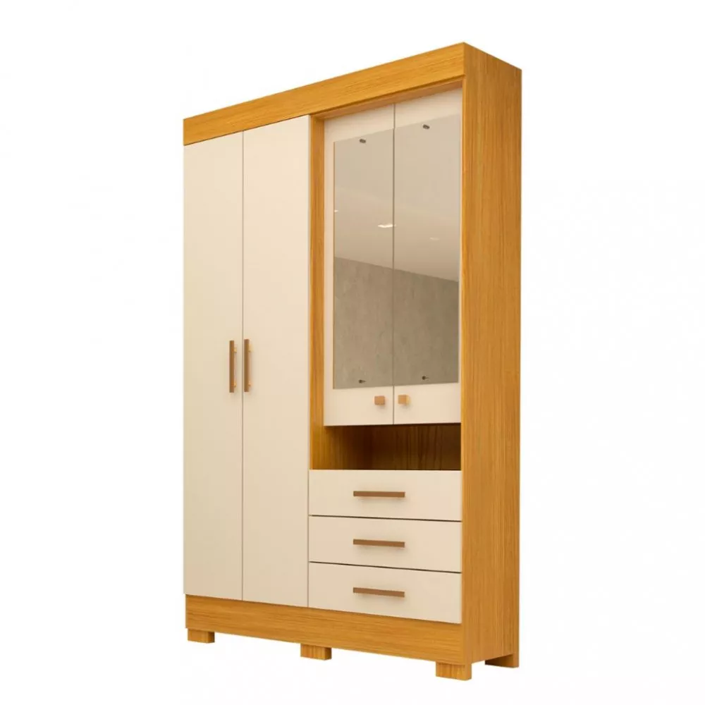 Guarda Roupa Casal com Espelho e Pés 4 Portas 3 Gavetas 100 MDF Debora ACP